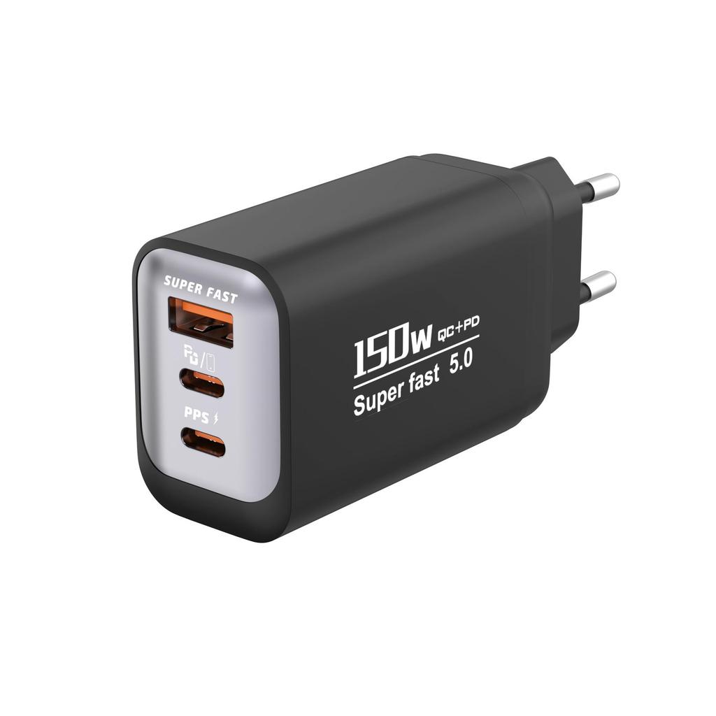 Многопортовое быстрое зарядное устройство 150 Вт с 1 портом USB-A + 2 портами USB-C PD - Компактный дорожный адаптер