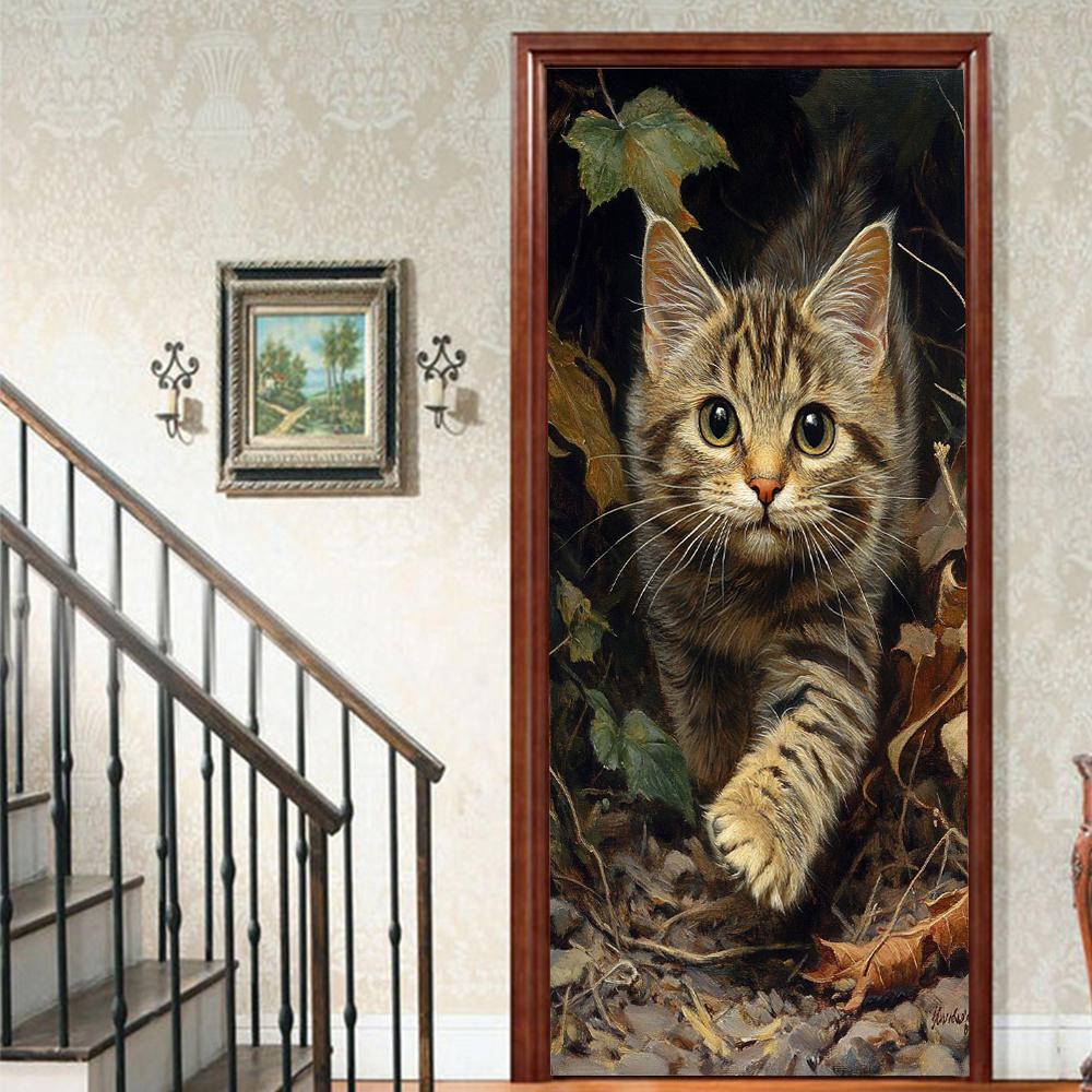Кошачий Порог 1 шт. Милая Виниловая Наклейка на Дверь Для Спальни Домашний Декор Самоклеящаяся Съемная Настенная Наклейка Ремонт Двери Водонепроницаемый Постер