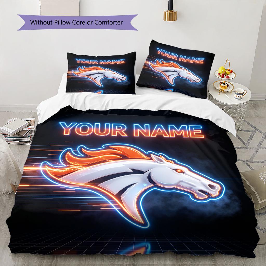 Custom Name,Denver Broncos Pattern Bedding Home Decoration Birthday Gift ( 1 duvet cover + 2 pillowcase, without core),fan merchandise.