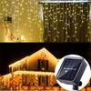 Solar Ice Strip Curtain Lights Waterproof String Lights 8 Modes Wedding Party Indoor and Outdoor Fairytale Decoration Lights
