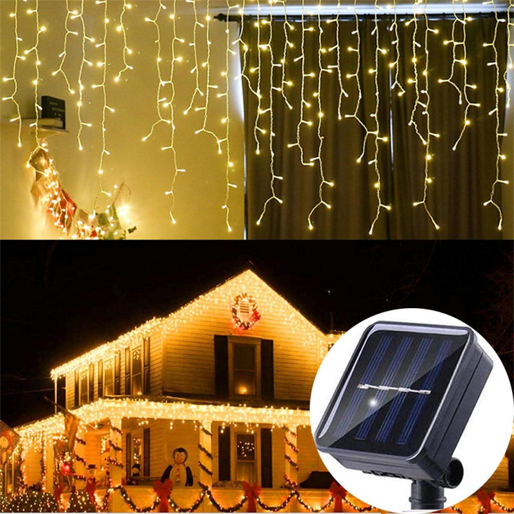 Solar Ice Strip Curtain Lights Waterproof String Lights 8 Modes Wedding Party Indoor and Outdoor Fairytale Decoration Lights