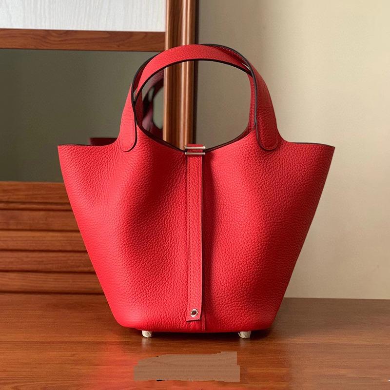 Новая женская сумка из натуральной кожи с корзиной для овощей и кожзаменителем Togo Leather Lychee Pattern Bucket Bag Bag