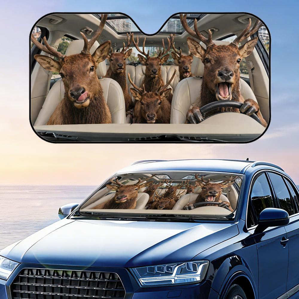 Animal Elk Driving Sun Visor Foldable Universal Car Windshield Sun Shade UV Protection Heat Insulation Foldable Cover