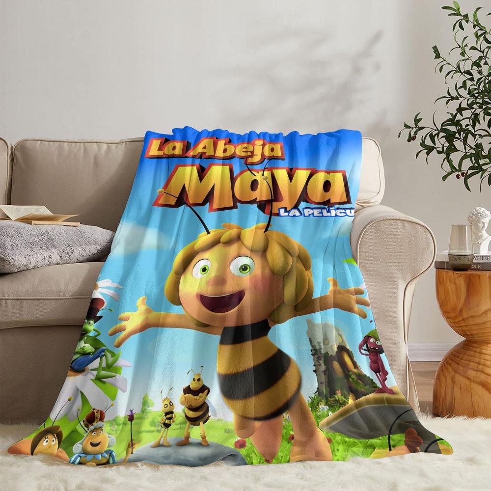 GUOYU Blanket MMaya The Bee With Flowers Throw Soft Flannel Throw Summer Blanket Lightweight Cozy Nap Blanket for Sofa Bed Travel