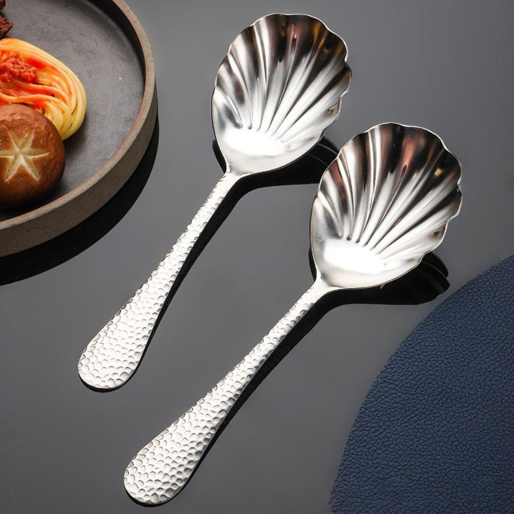 Hammered Patter Handle Shell Shape Soup Spoon Thickened Dessert Spoon Shared Spoon Dining