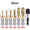 6Pcs Titanium Plated Hex Shank HSS Screw Thread Metric Tap Drill Bits Screw Machine Compound M3 M4 M5 M6 M8 M10 Hand Tools