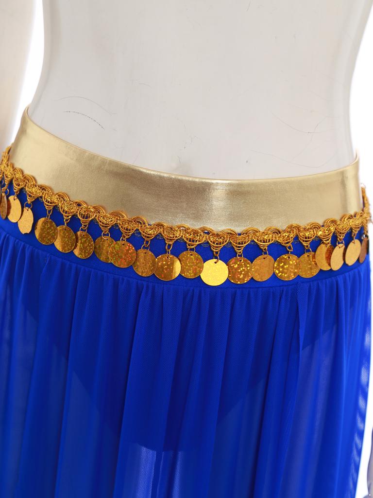 Women's Sequin Tassel Belly Dance Set - Halter Backless Crop Top & Split Mesh Skirt for Halloween