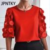 JPNTKY Women's Fashion Casual Summer Solid Color Print Short Sleeve O-Neck Blouses & Shirts