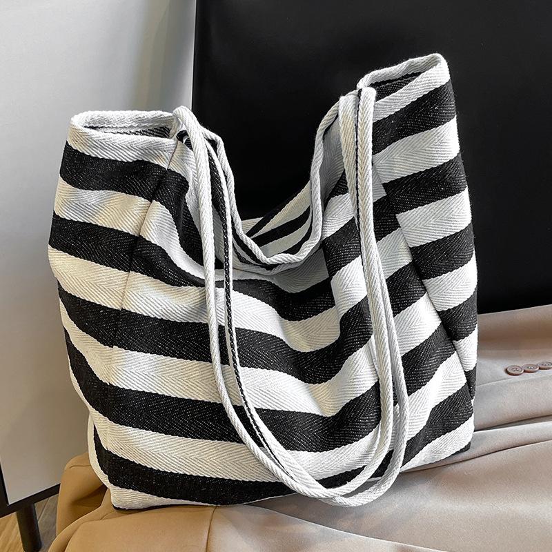 Корейская полосатая холщовая сумка Ins Lazy Style, литературная контрастная цветная сумка-тоут, большая вместительная сумка через плечо, сумка для покупок, большая сумка