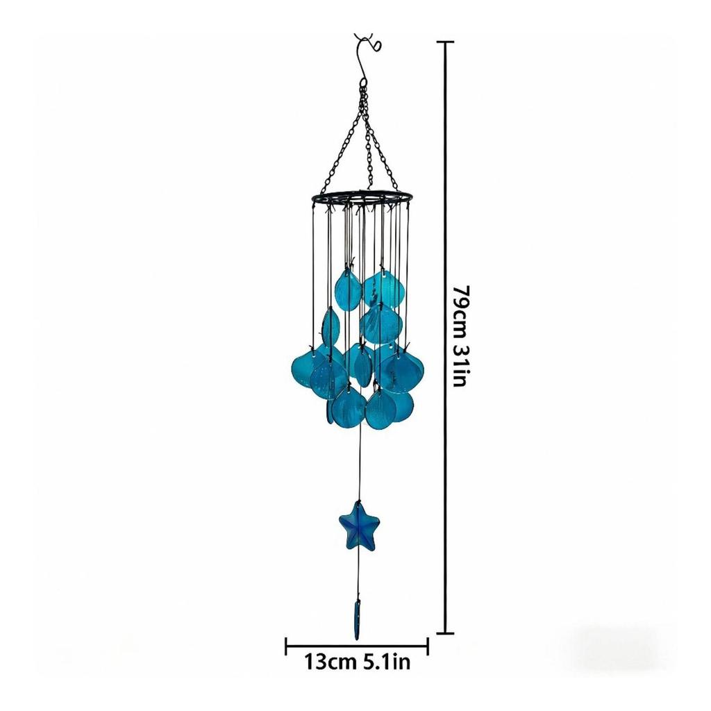 Shell Wind Chime Colorful Glass Coastal Look for Patio, Balcony