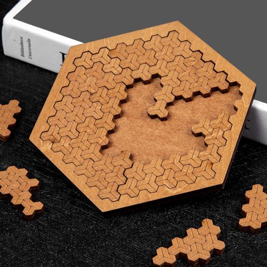 Wooden Fractal Tray Jigsaw Puzzle with Frame Reverse Thinking Impossible Difficult Puzzle Challenge Game Kids Adults Educational Irregular Puzzle Toy