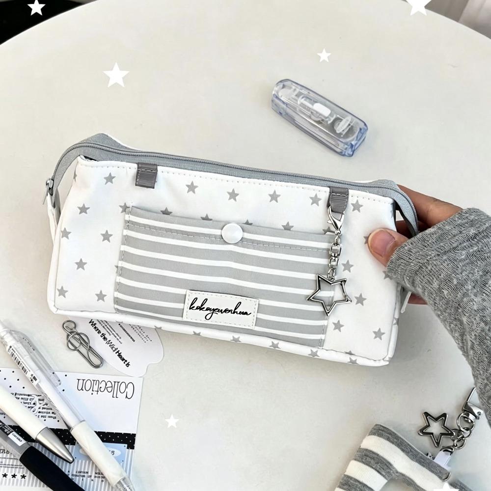 Striped Pencil Storage Bag Large Capacity Pen Organizer Trendy Zipper Stationery Pouch  Children