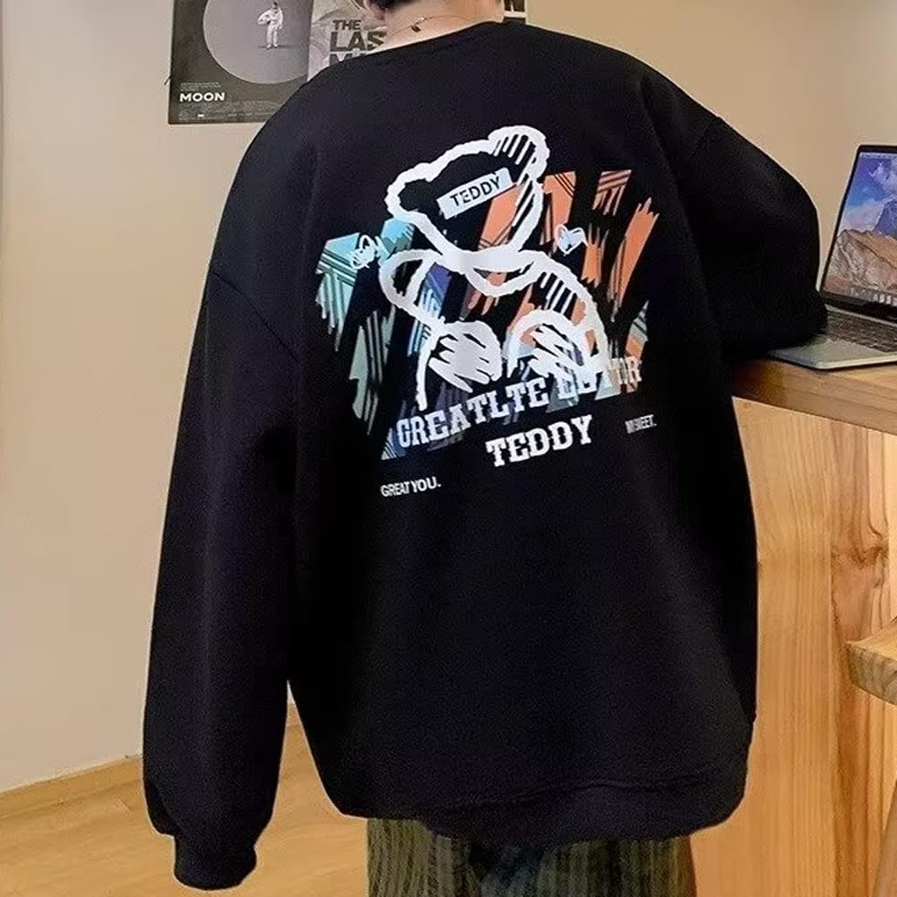 JIASEN Длинный круглый принт медведя спереди и мягкая к телу мужская толстовка/худи футболка свободного кроя, Осень/Зима/Весна, Рукав, Воротник, Спина, Повседневный,