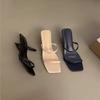 Модные летние новые женские тапочки с квадратным носком Grace Narrow Band Solid Casual Sandals Waterproof Block High Lady Shoes