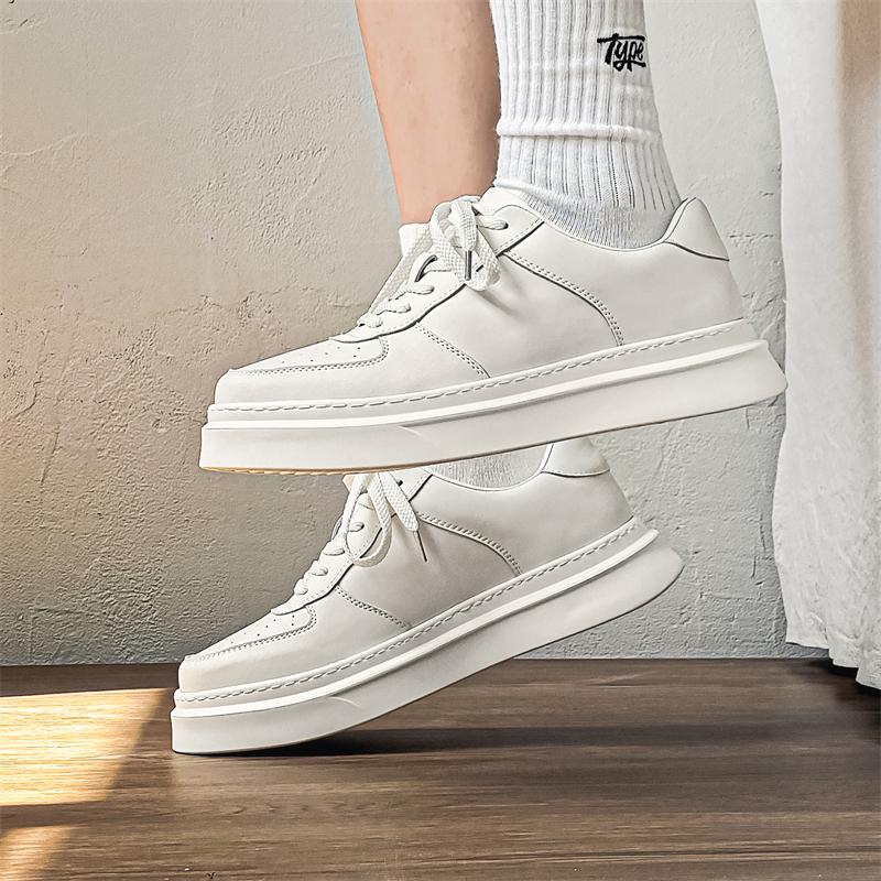 Мужские борцовки из натуральной кожи Модный повседневный минималистичный стиль Для улицы Молодежные Взрослые Активность Ходьба Дышащие Белые туфли