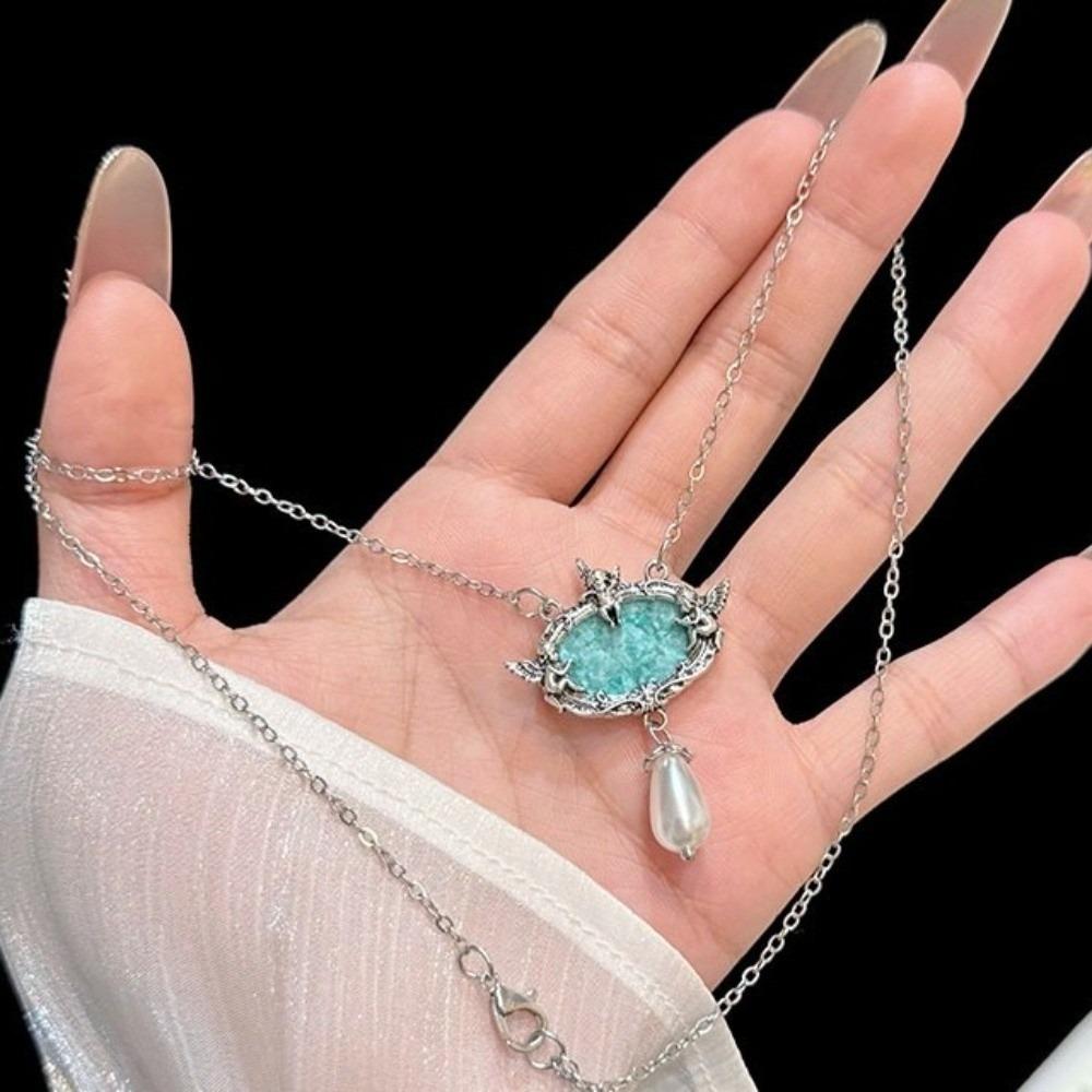 Embossed Detail Clavicle Chain French Style Wishing Fountain Necklace  Party Occasion