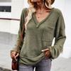 Women Autumn Winter V Neck Solid Color Knit Long Sleeve Top Sweater