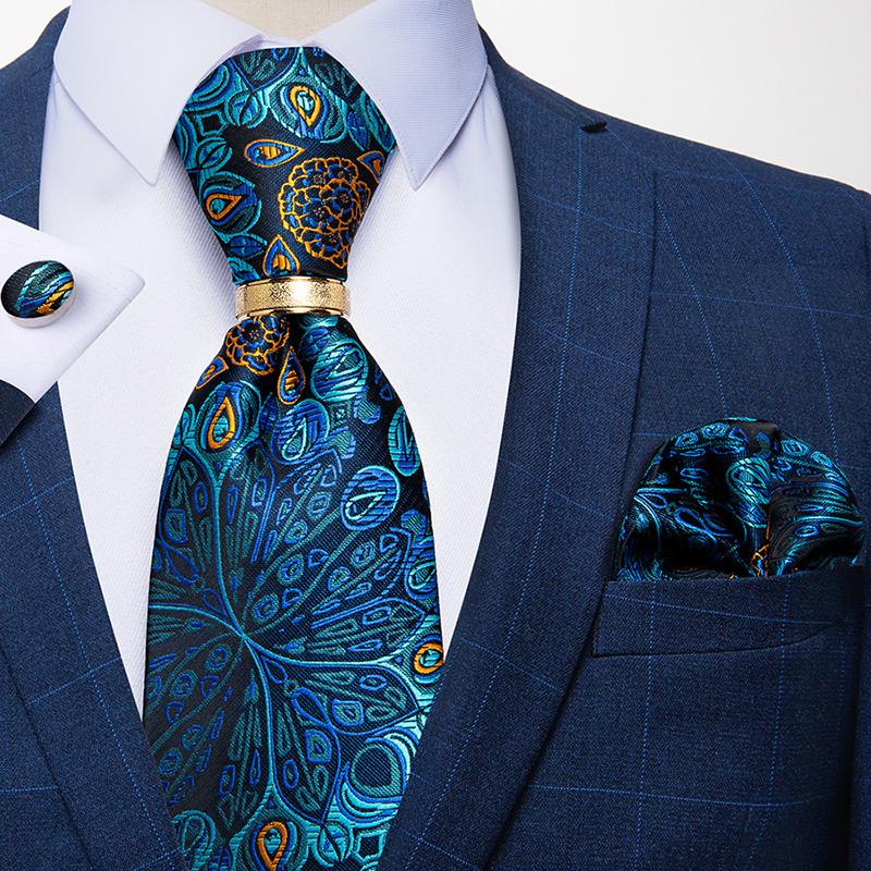 Dibangu Мужской шелковый галстук в полоску, дизайнерский модный галстук для мужчин, кольцо для галстука, набор запонок для деловой вечеринки