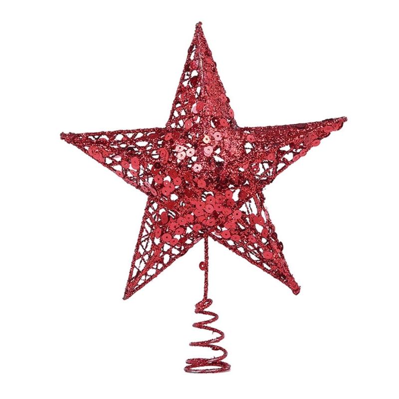Gold Shimmering Christmas Tree Star Top Decoration Hollowed Metal Star Tree Top Ornament for Holiday Party Decoration