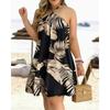 Summer Printed Strapless Hanging Neck Tie Loose Women's Dress
