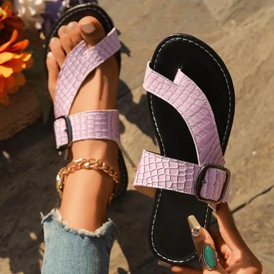 2025 Летние женские сандалии с круглым носком и перемычкой, плоские, широкой посадки, уличная пляжная обувь для повседневной носки, тапочки больших размеров