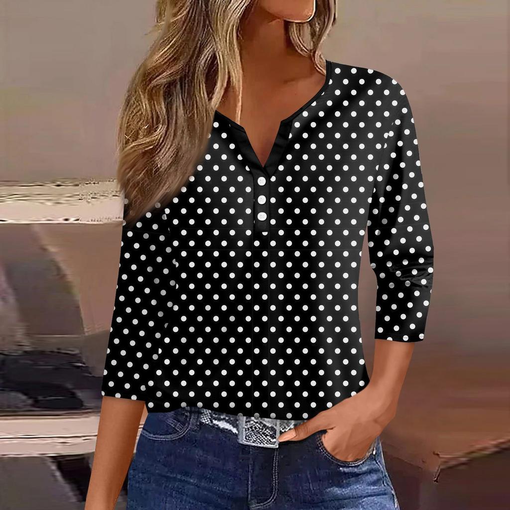 Women's T Shirt Tee Print Button 3/4 Sleeve Daily Weekend Fashion Basic V- Neck Regular Top