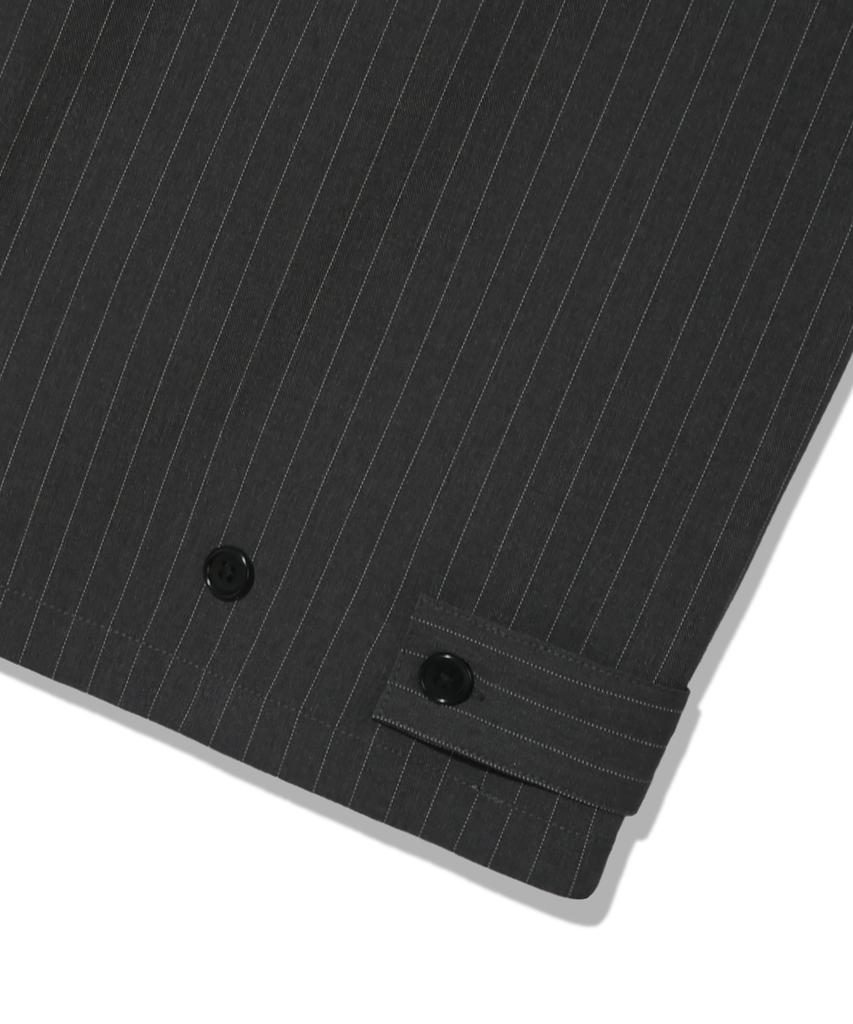 TRILLION One-Pleat Stripe Button Strap Wide Slacks [Charcoal]