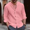 Men Long Sleeve V Collar Casual Cotton Shirts White Black Blue Vintage Buttons Shirt Man Plus Size Solid Color Tops