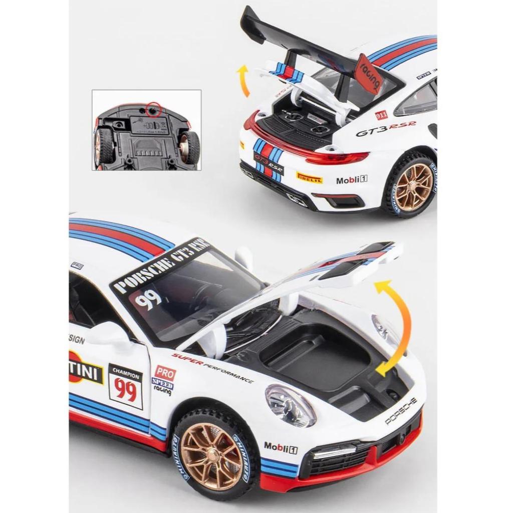 1/32 Porsche 911 GT3 RSR Sports Car Toy Alloy Diecast Scale Model Simulation Racing Pull Back Wheel Suspension Collection Toys for Boys