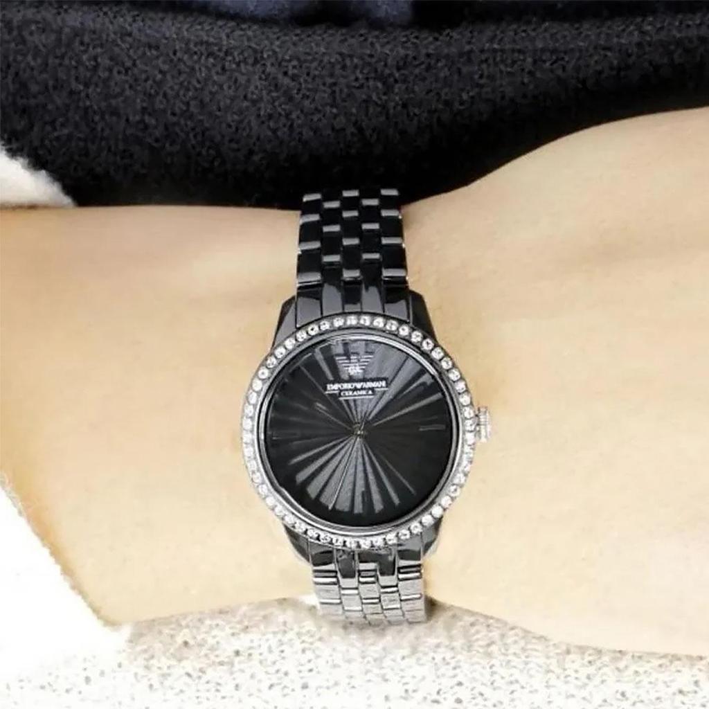 Emporio Armani AR1478 Ladies Ceramica Black Crystal Watch