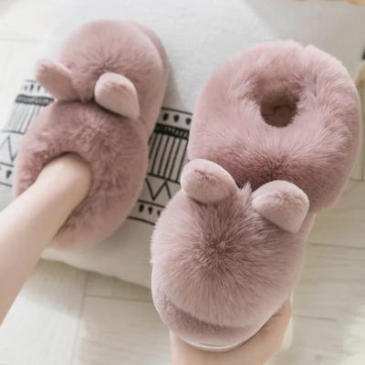 Модные тапочки женские милые зимние теплые тапочки для пар домашние плюшевые туфли женские удобные мягкие туфли женские тапочки с кроликом 2024
