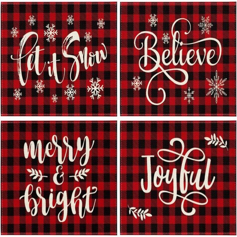 Набор из 4 салфеток и подставок, рождественские коврики для ужина с Санта-Робином, снеговиком и оленями