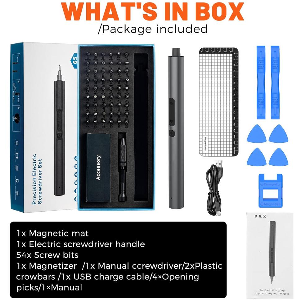 Galacok 28/65 In 1 Precision Electric Screwdriver Set with 54 Magnetic Bits 2 Torque Settings for Repairing Watch Camera Phone