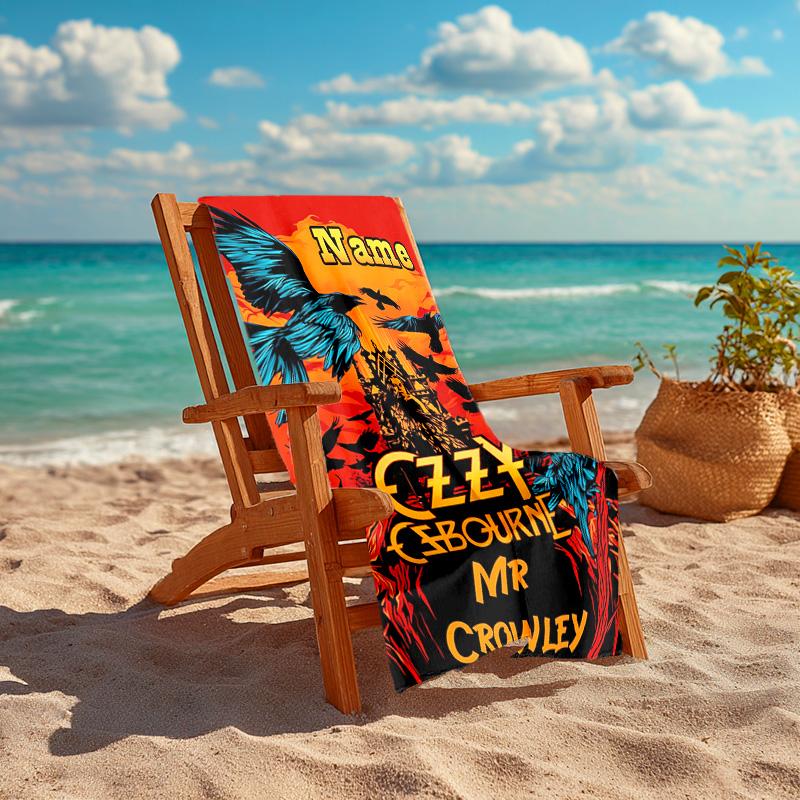 Personalized customized proof beach towel with rock Ozzy Osbourne pattern - soft, absorbent,quick-drying,perfect swimming,camping&bathing