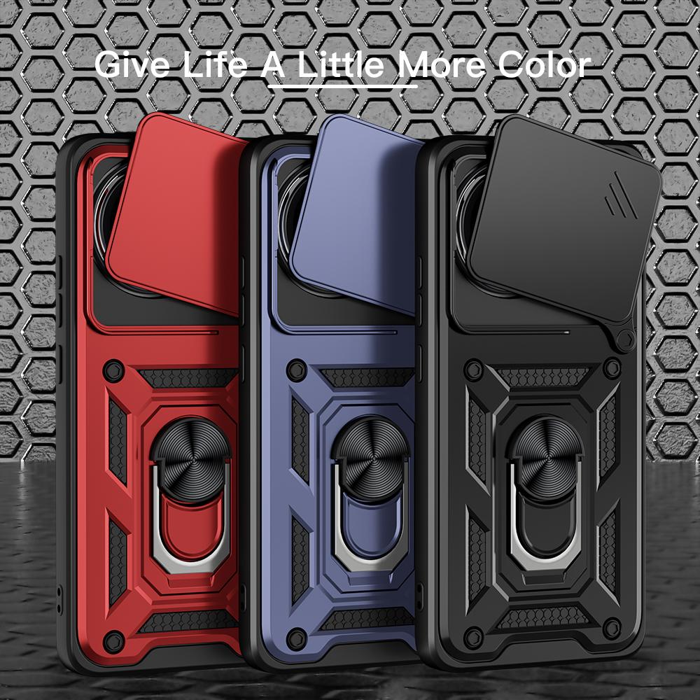 KEYSION Противоударный чехол для POCO F7 Pro Silicone+PC Slide Camera Lens Protection Ring Stand Phone Cover для Xiaomi POCO F7 Pro
