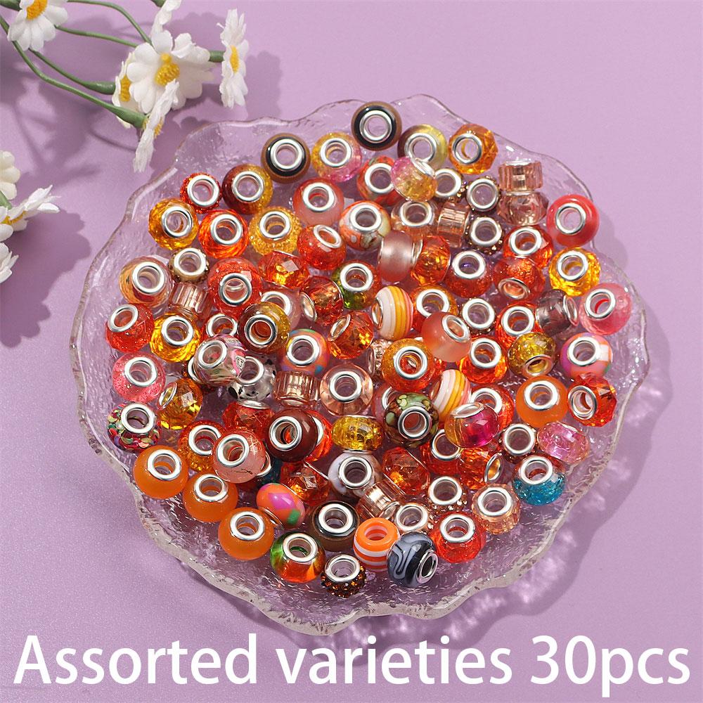 30/50/100pcs European Craftsmanship Large Hole Beads Orange Interval Beads DIY Garden Beads, Bead Keychains, Necklaces Bracelets Jewelry Making