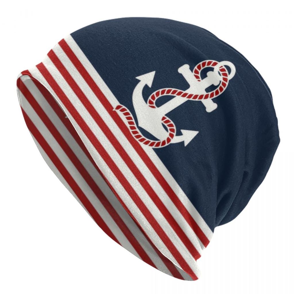 Navy Blue Nautical Wheel Anchor Skullies Beanies Caps Unisex Women Unisex Fashion Winter Warm Knitting Hat Adult Bonnet Hats