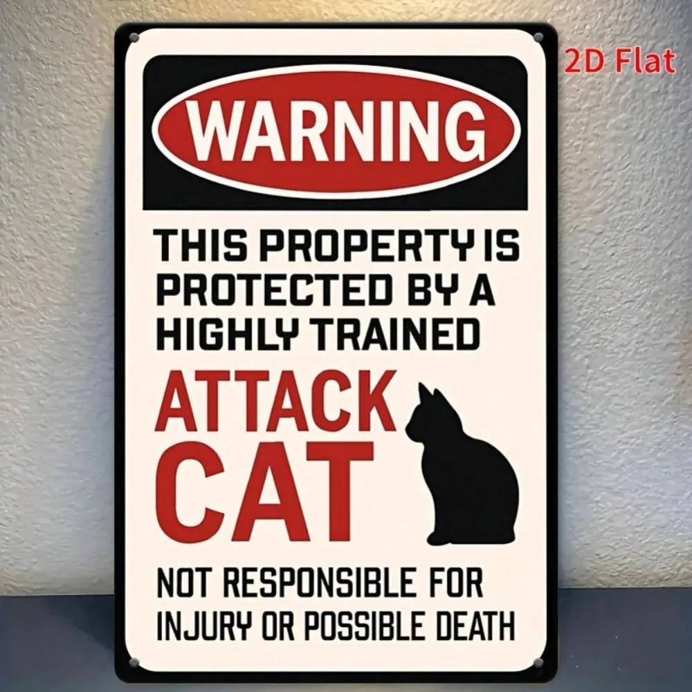 VETARK Cat Owner Warning Sign 8x12 Inch Metal Tin Retro Wall Art for Home Office Garden Decor