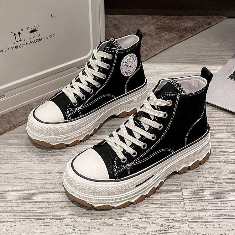 Spring New Canvas Shoes Female Students High-top Platform White Shoes Heightening Casual Board Shoes Versatile Ins Single Shoes
