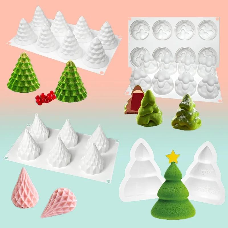 3D Cream Christmas Tree Chocolate Cake Baking Tool Xmas Tree Multi Cavity Silicone Mold Cake Biscuit Jelly Muffin Making Mould