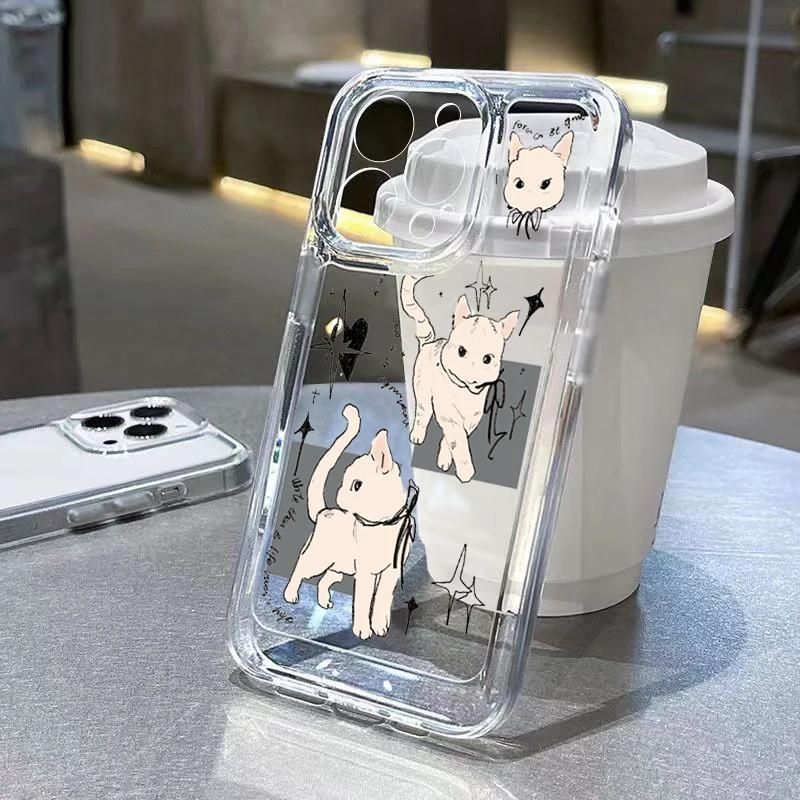 Милый Котенка Эскиз Арт Чехол для Телефона для Серии iPhone 17 16 15 14 13 12 11 Pro Max Plus SE Двухслойная Защита