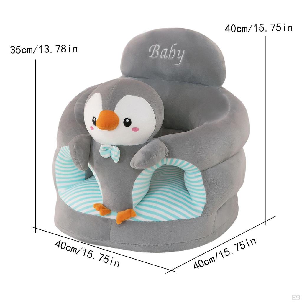 Baby Seat Chair Cover Plush Fabric Animal Shaped Infant Floor Slipcover Elephant Beige