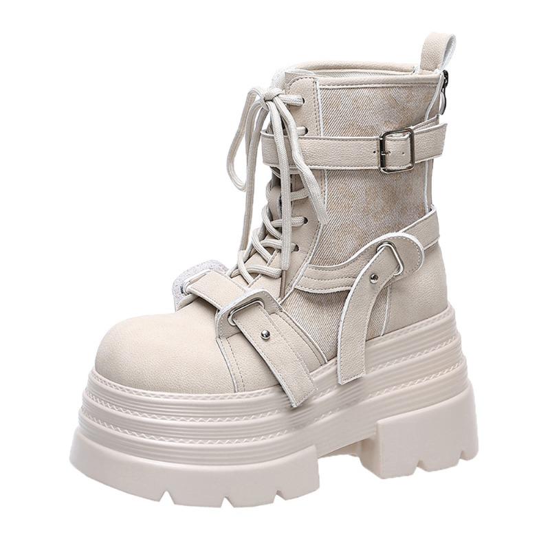 Дизайнерские женские короткие ботинки Новые осенне-зимние замшевые кожаные ботинки на толстой подошве Гладиаторские ботинки на высокой платформе с пряжкой Готические ботинки Mujer Zapatos