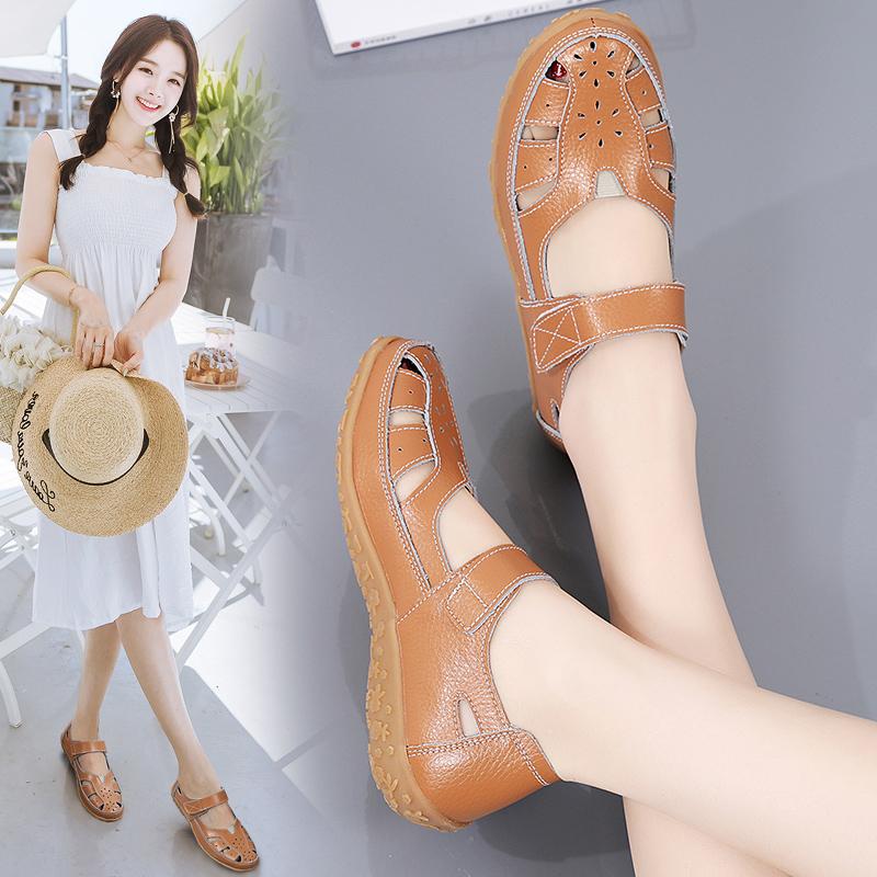 Женские сандалии, летние базовые пляжные дышащие туфли Мэри Джейн на плоской подошве, повседневные мягкие прогулочные сандалии с закрытым носком