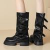 Мода Женщины Платформа Середина Икры Высокие Сапоги Высокий Каблук Кожаные Туфли Бренд Мода Снег Зима 2025 Тренд Готика Челси Толстые Ботинки Mujer