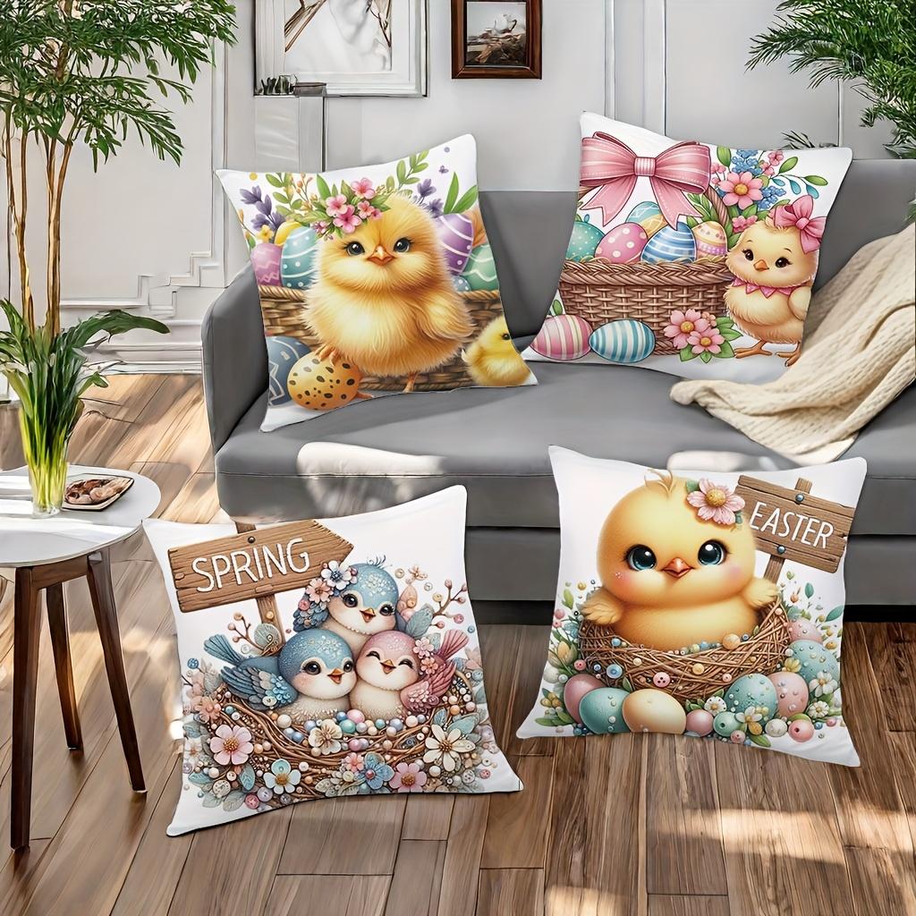 1/4Pcs Charming Easter Pillowcases With Cute Chicks And Spring Eggs Sofa Bed Cushion Cover Sleeping Pillowcase Home Decoration