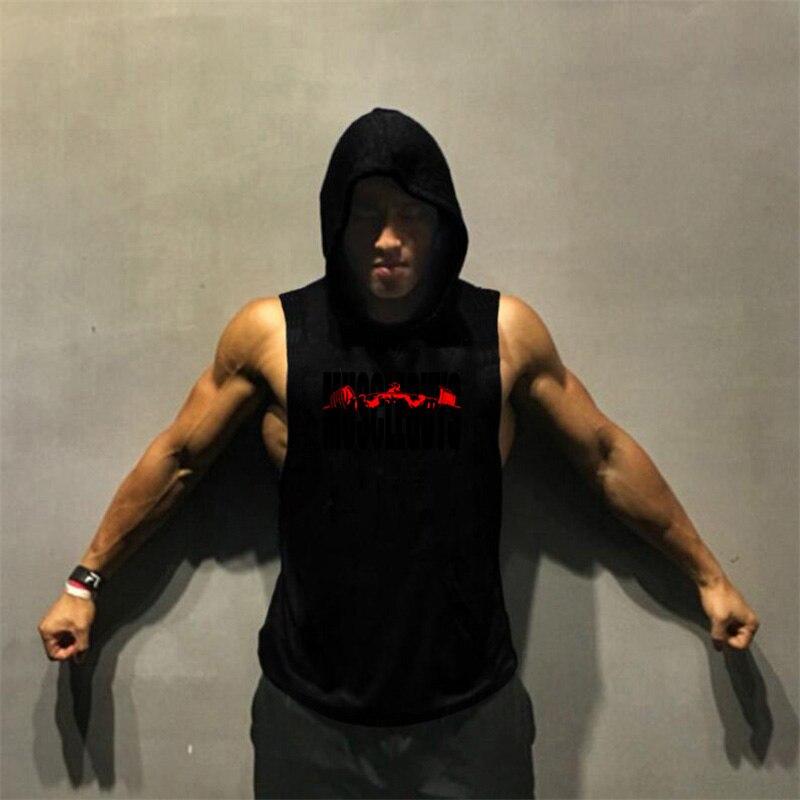 Muscleguys Gyms Clothing Bodybuilding Stringer Tank Top Hoodie Muscle Shirt Fitness Men Deep Cut Hooded Undershirt Workout Sleeveless Shirt