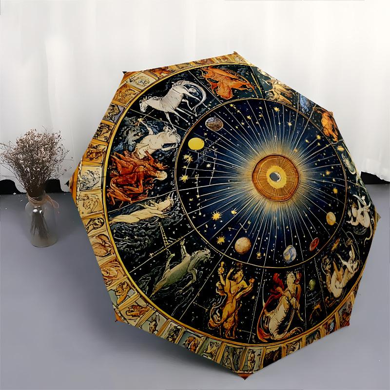 Zodiac, Astrology Themed Automatic Opening and Closing Umbrella, Brightly Colored 8 rib Portable Umbrella, Suitable for Men and Women, A Per