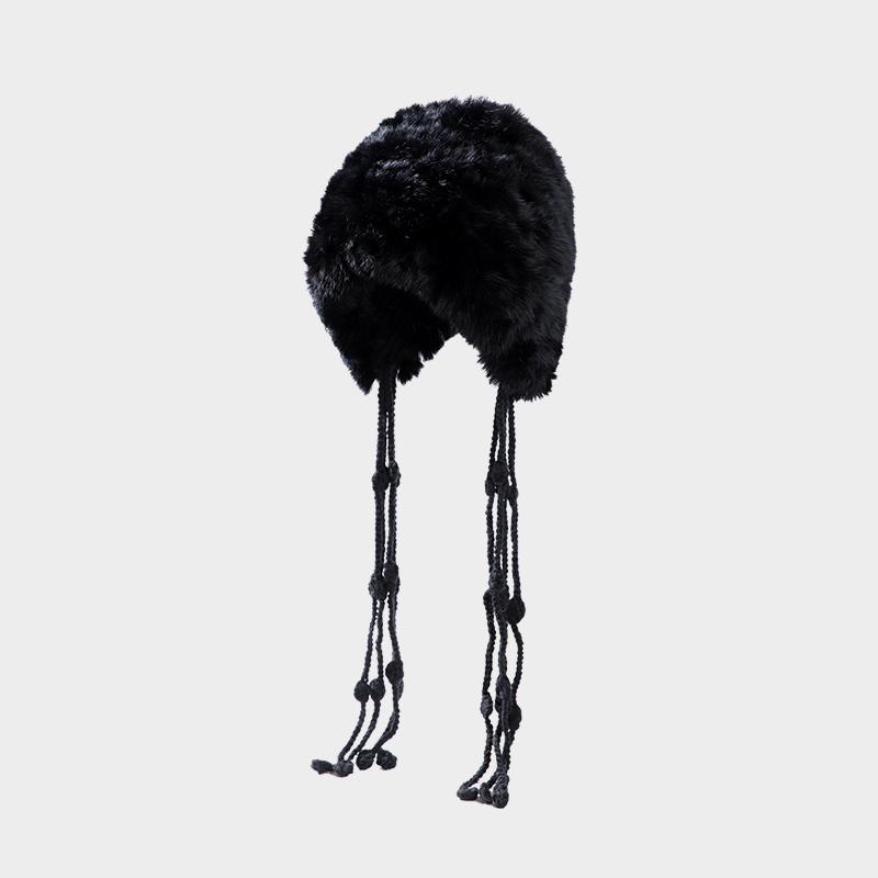 Ladies Fashion New Design Winter Thermal Rabbit Fur Thick Knitted Beanie Warm Hat