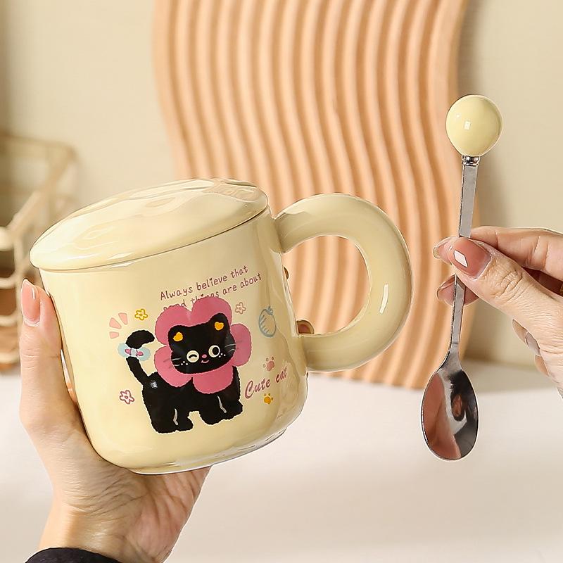 Little Black Cat Cute Creative Elegant Simple Cartoon Mug Three Dimensional Ceramic Cup Cute Souvenir Gift Box Set